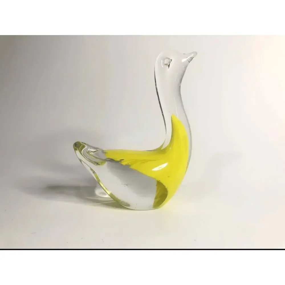 art glass swan‎ crystal clear yellow paper weight desk decor mid century modern